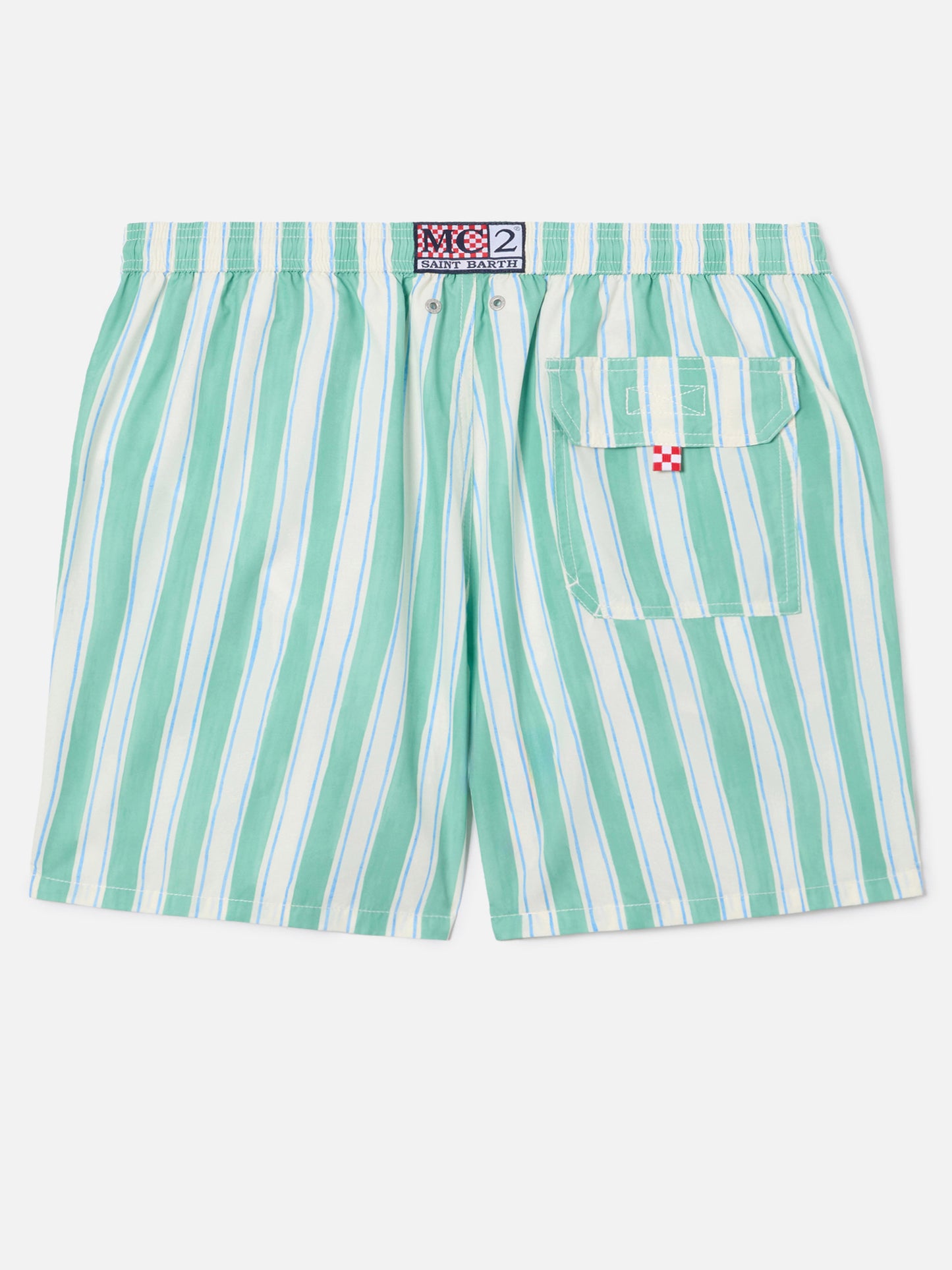 Costume mare Syros a righe verdi con ricamo logo