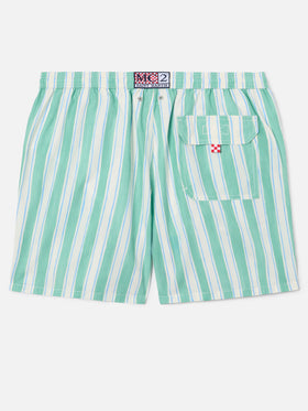 Costume mare Syros a righe verdi con ricamo logo