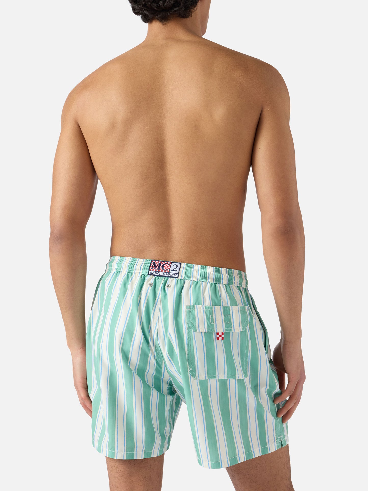 Costume mare Syros a righe verdi con ricamo logo