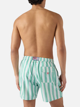 Costume mare Syros a righe verdi con ricamo logo