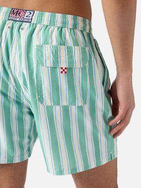 Costume mare Syros a righe verdi con ricamo logo