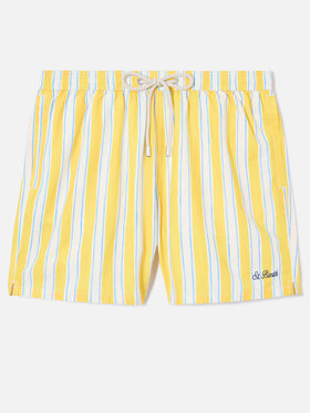 Syros swim shorts with yellow striped pattern and logo embroidery
