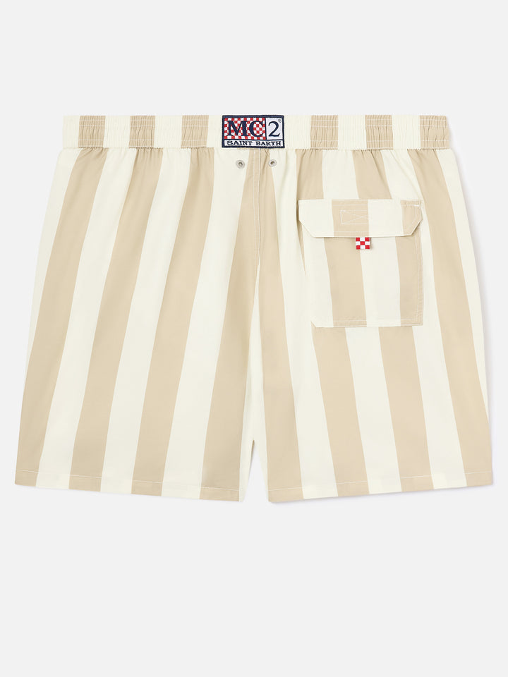 Syros swim shorts with white and beige striped print