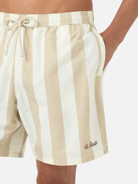 Syros swim shorts with white and beige striped print