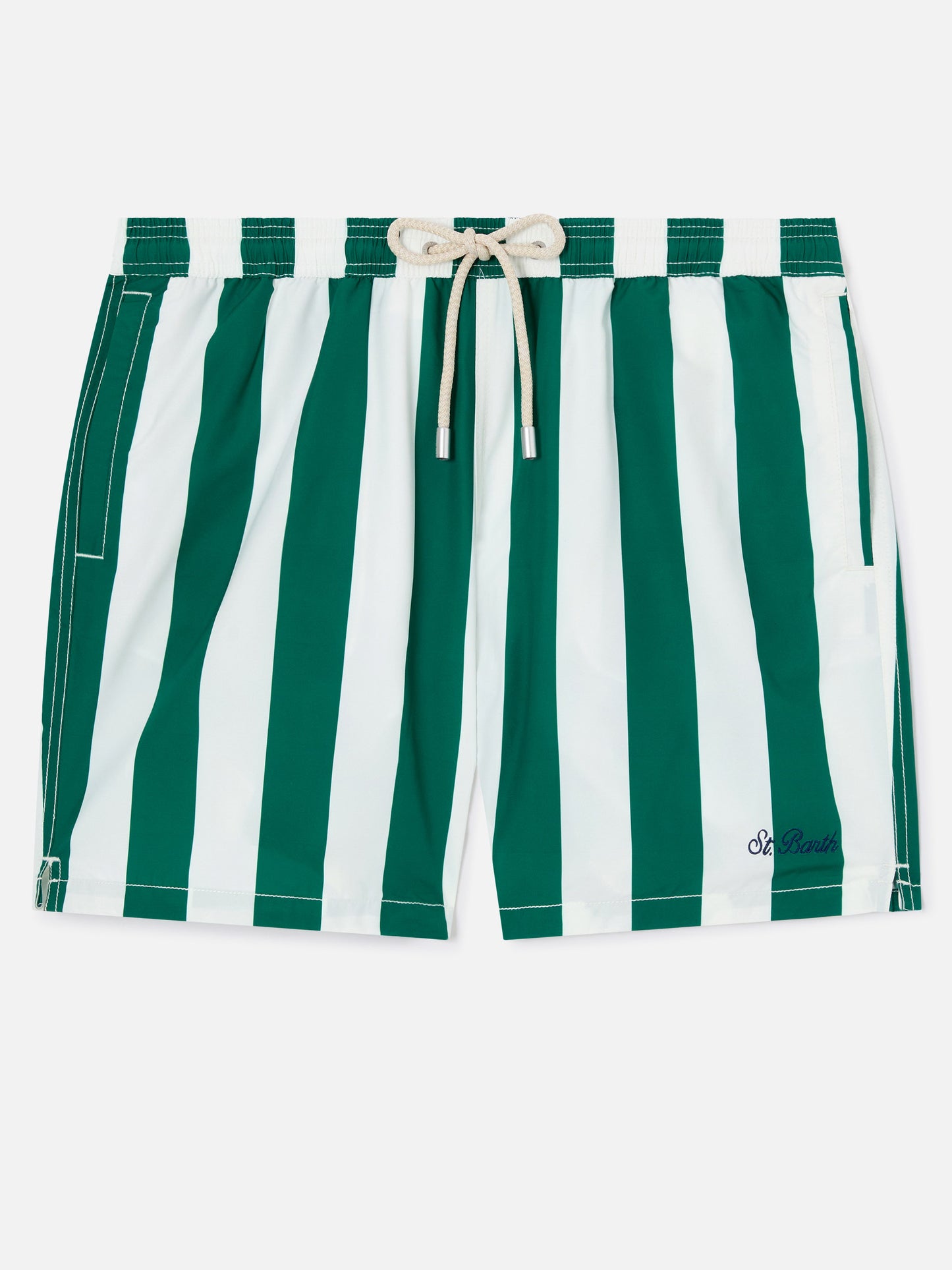 Costume mare Syros a righe bianche e verde inglese