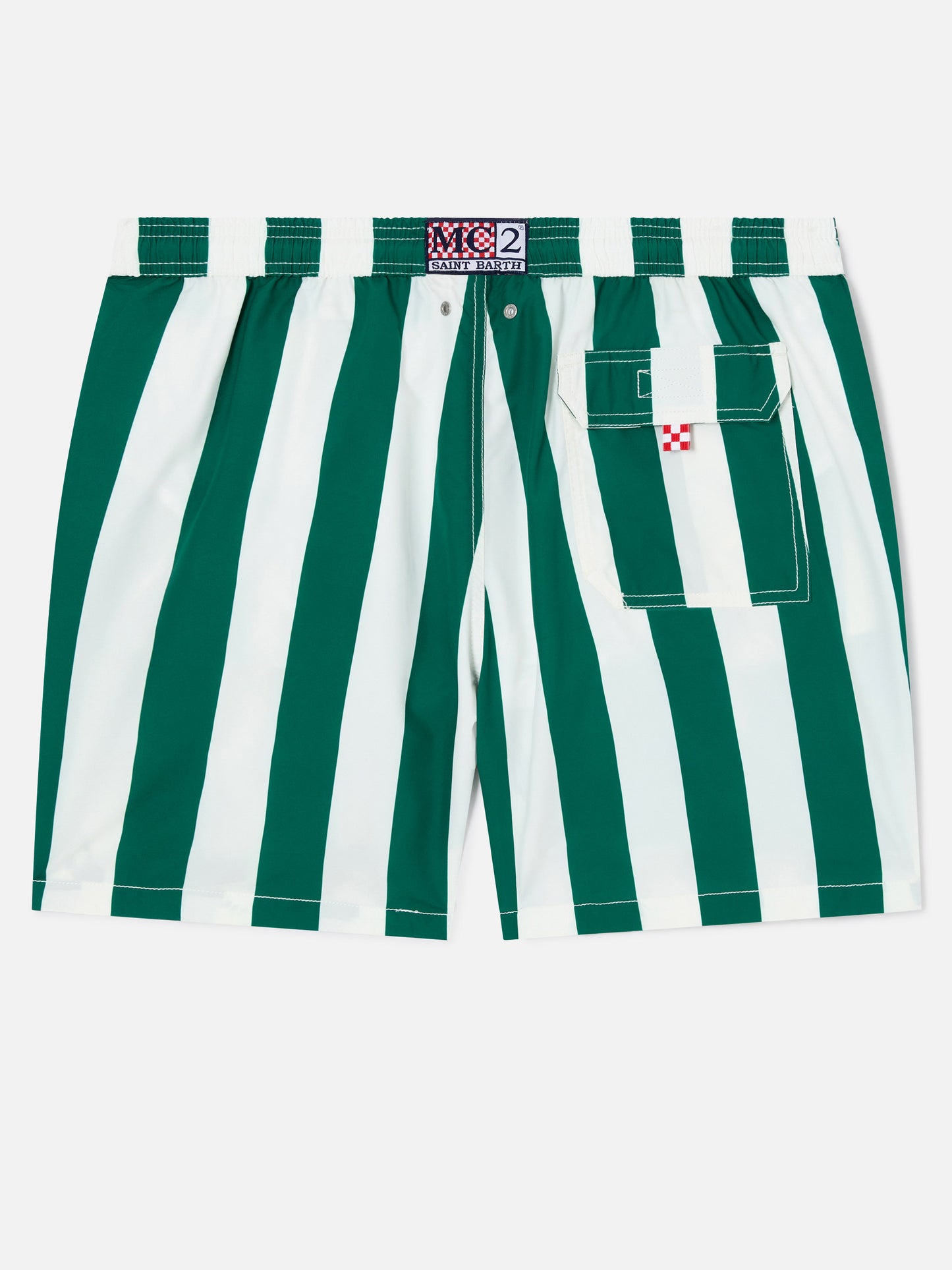 Costume mare Syros a righe bianche e verde inglese