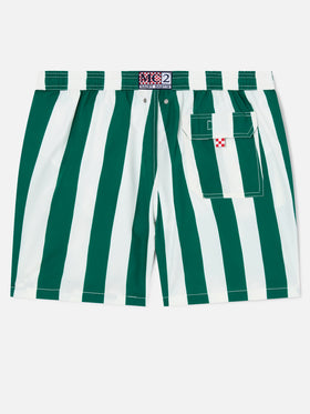 Costume mare Syros a righe bianche e verde inglese