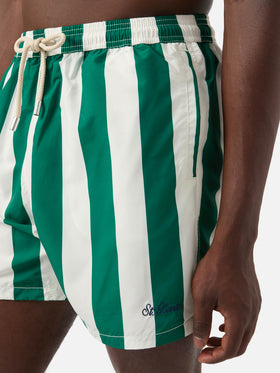 Costume mare Syros a righe bianche e verde inglese