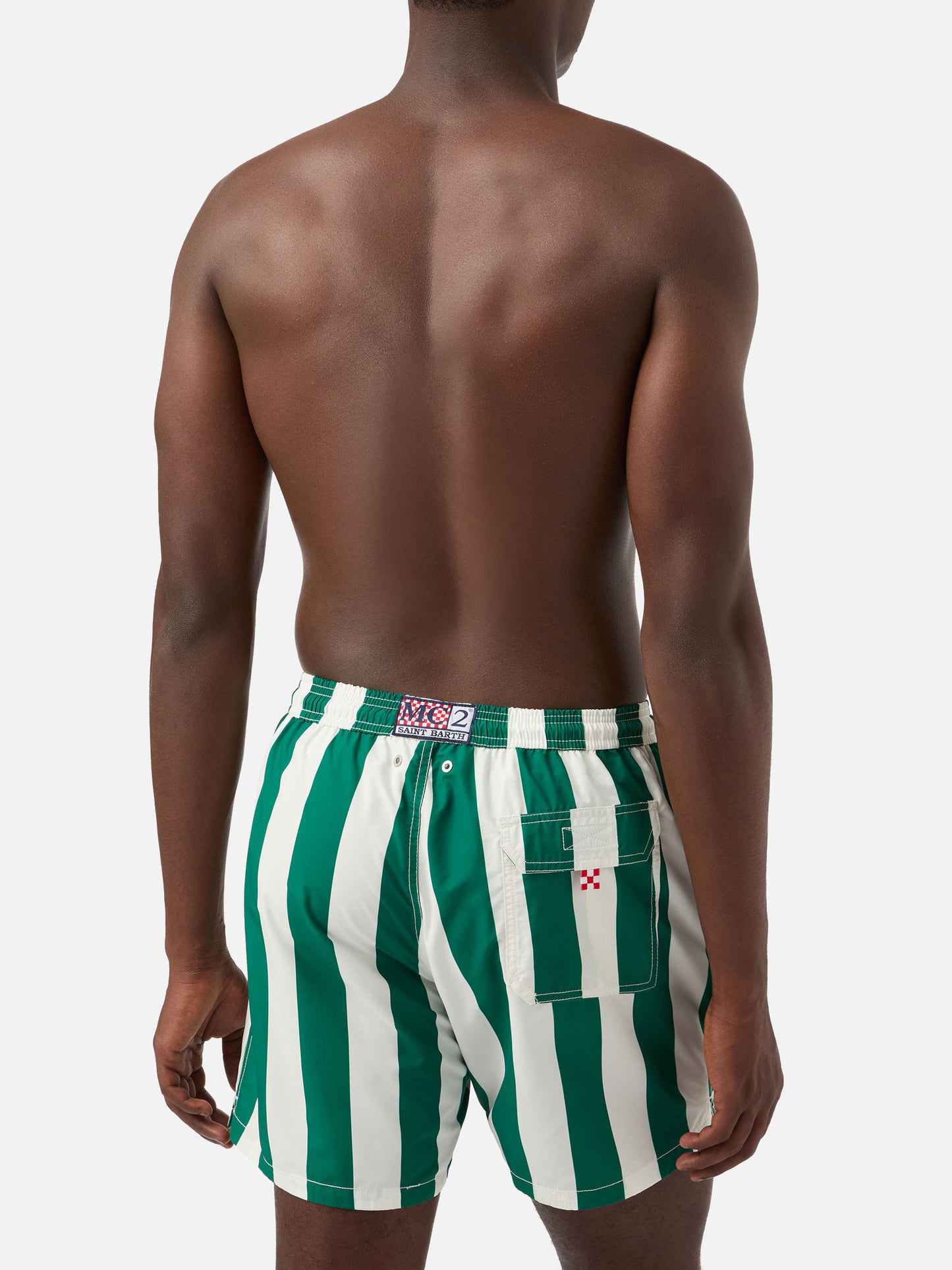 Costume mare Syros a righe bianche e verde inglese