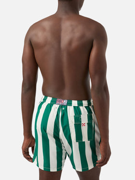 Costume mare Syros a righe bianche e verde inglese