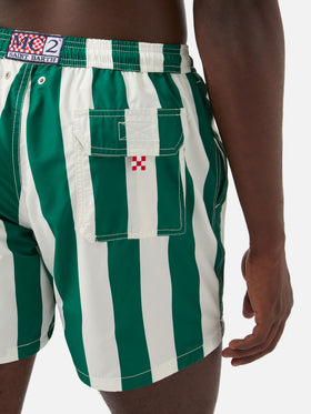Costume mare Syros a righe bianche e verde inglese