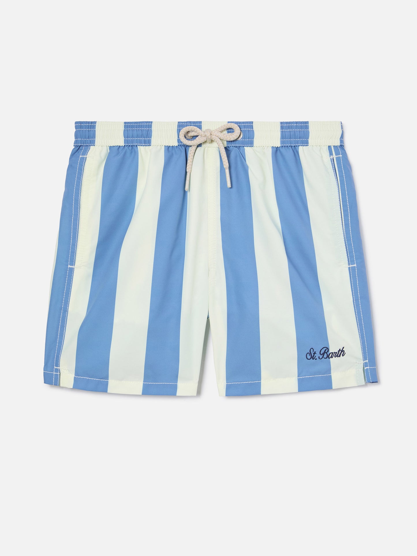 Syros Jr swim shorts wide striped with St. Barth embroidery