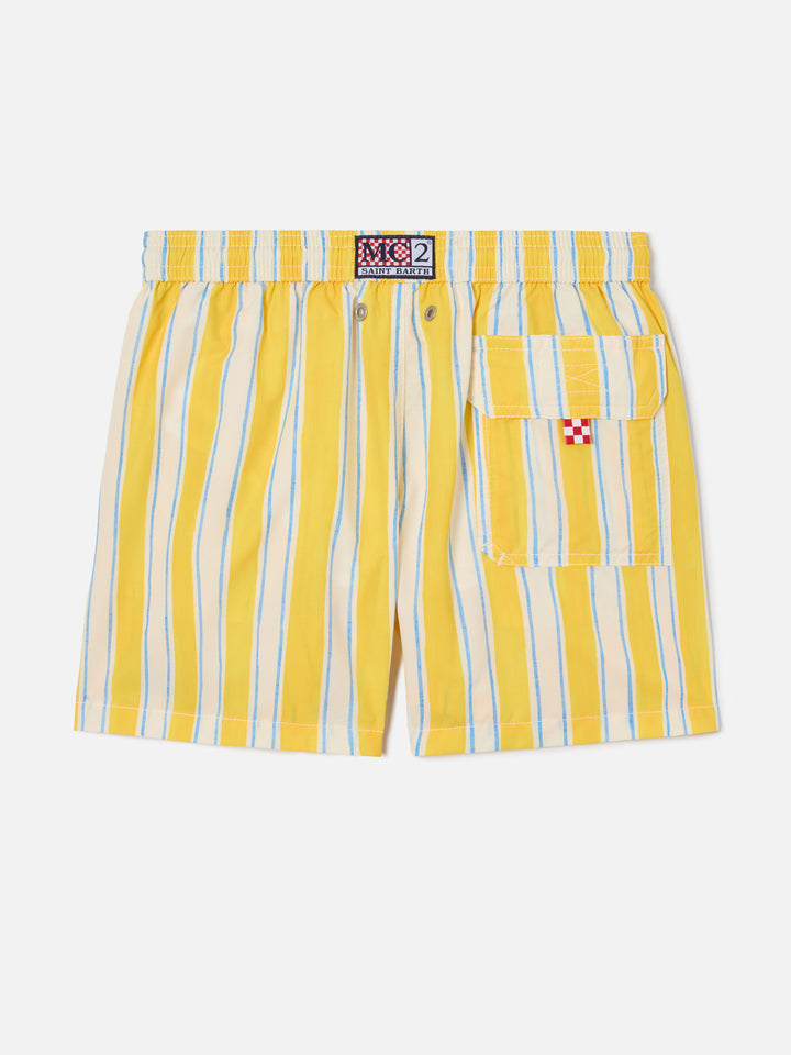 Costume Syros Jr a righe con ricamo St. Barth