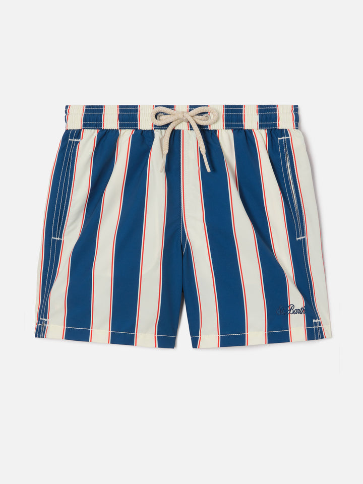 Costume Syros Jr a righe con ricamo St. Barth