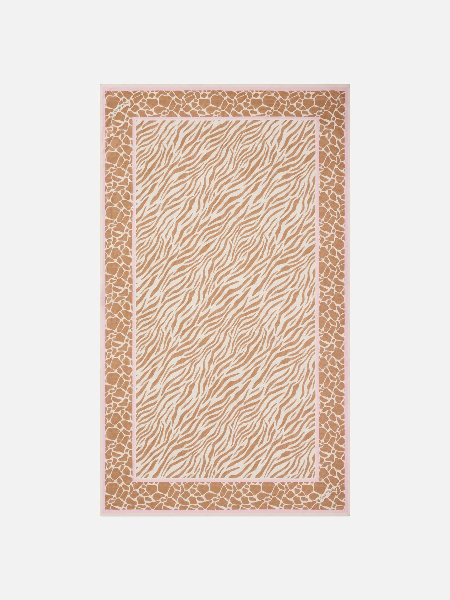 Thaiti long pareo in silk blend with brown zebra animal print
