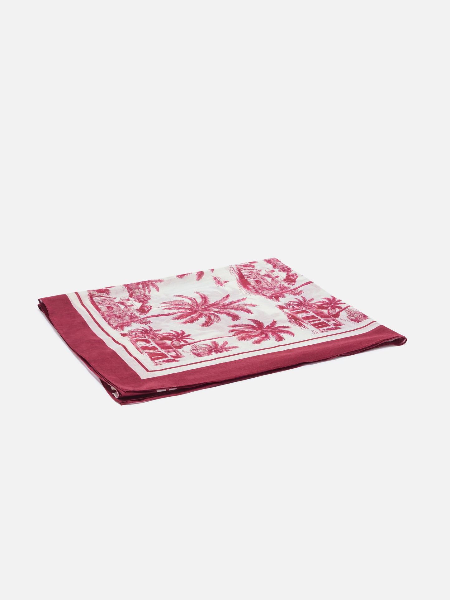 Langer Thaiti-Pareo aus Seidenmischung mit burgunderfarbenem Toile-de-Jouy-Print 
