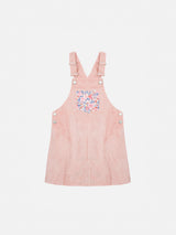 Girl pink corduroy overall Tecla with flower panel