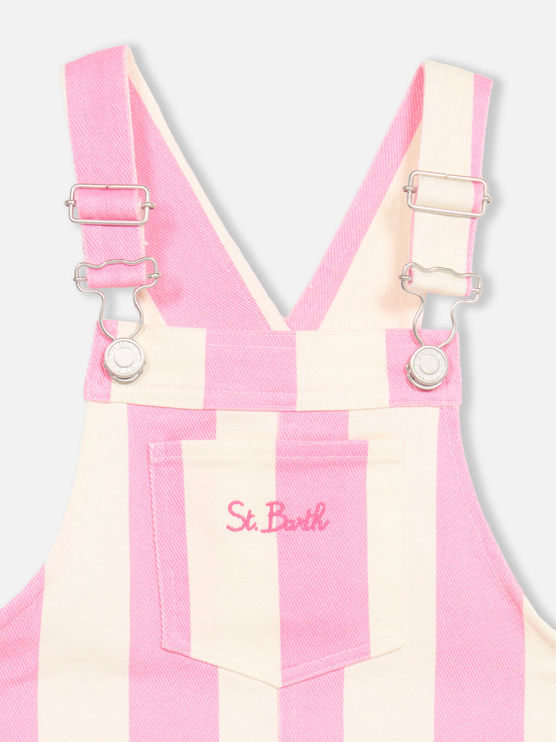 Girl pink striped denim short overall Tecla Jr