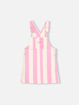 Girl pink striped denim short overall Tecla Jr