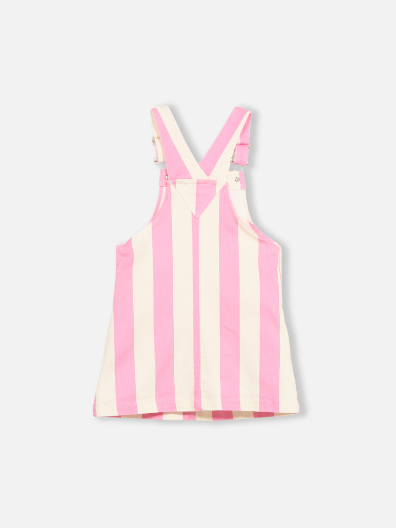 Girl pink striped denim short overall Tecla Jr