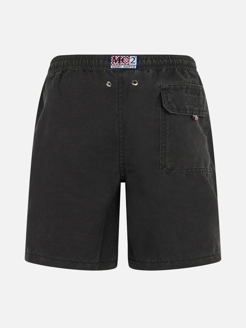 Boy black classic swim-shorts Tender with pirate embroidery