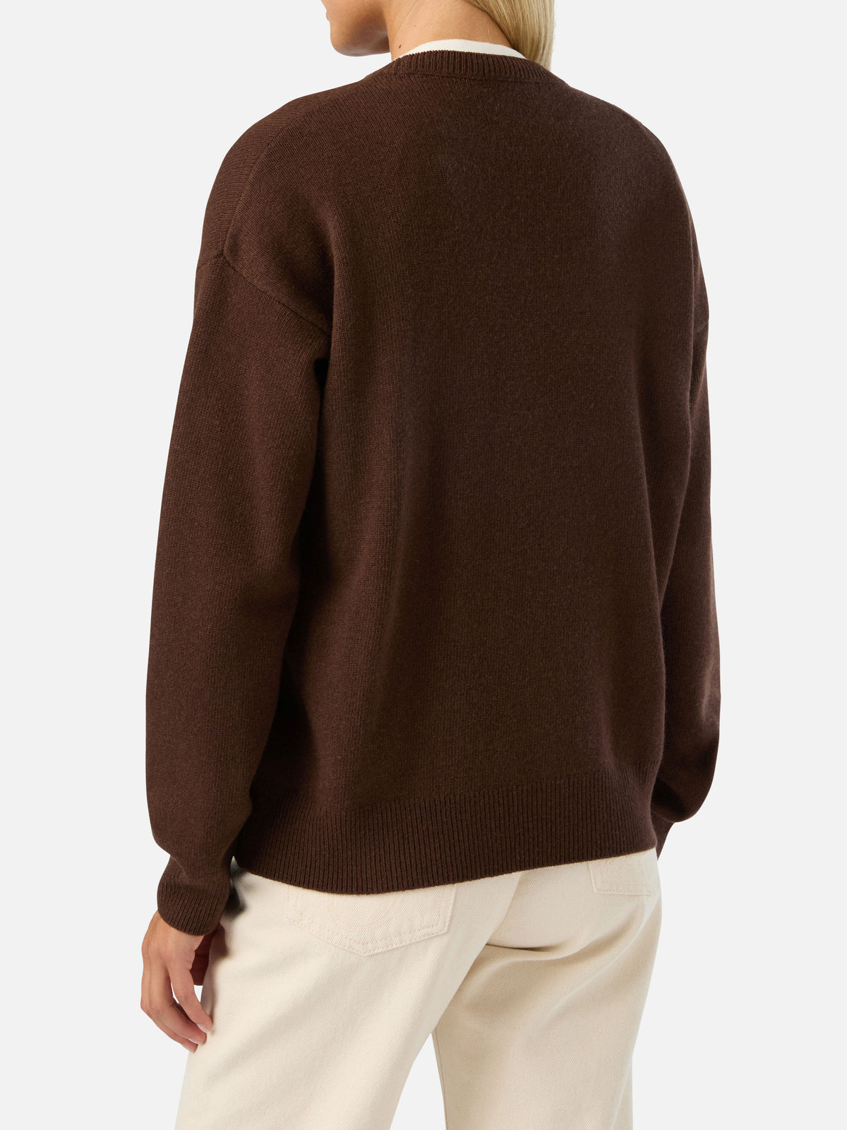 Pull col rond Tessa marron en mélange de laine et cachemire avec broderie Non Vivo Senza Te 