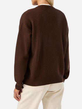 Pull col rond Tessa marron en mélange de laine et cachemire avec broderie Non Vivo Senza Te 