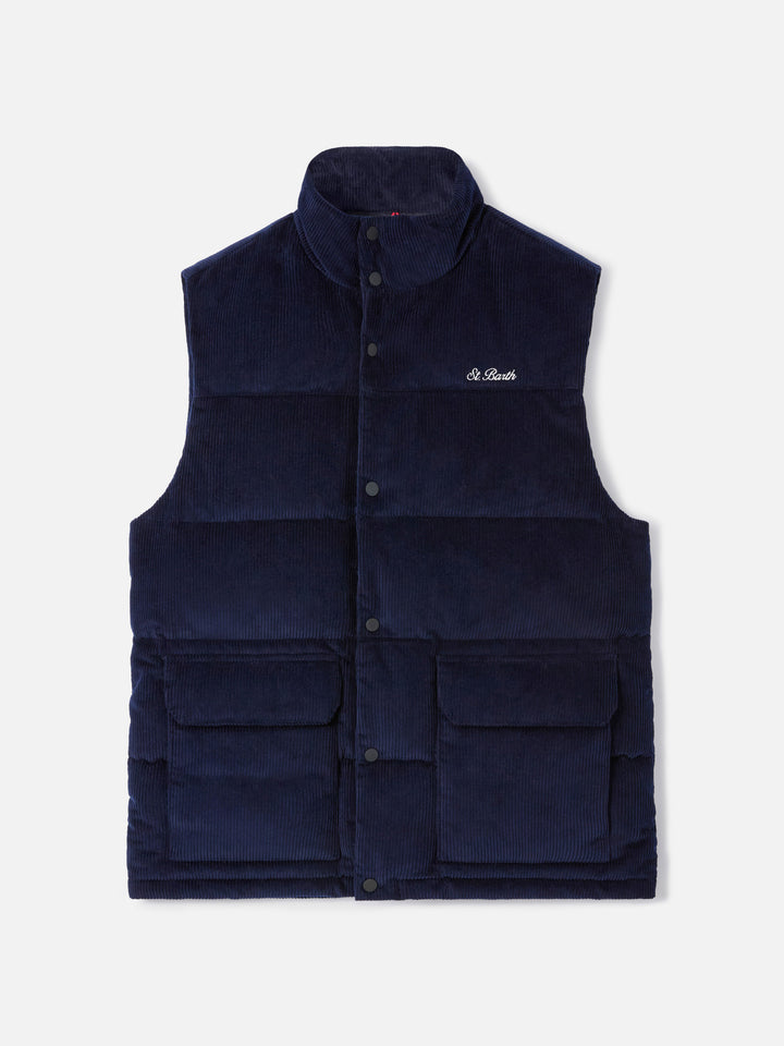Gilet imbottito in piuma Thunder in corduroy blu navy