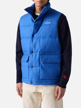 Herrenweste aus blauer Wolle mit Daunenfüllung und Taschen