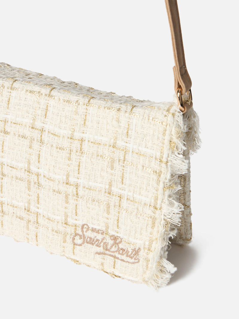 White tweed cross-body bag Tita with Saint Barth embroidery