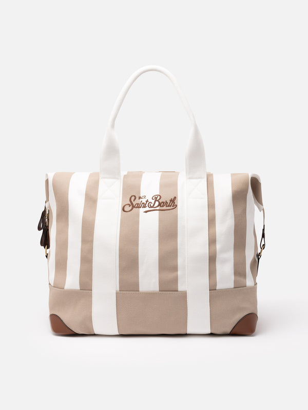 Travel duffel cotton canvas bag  with striped print