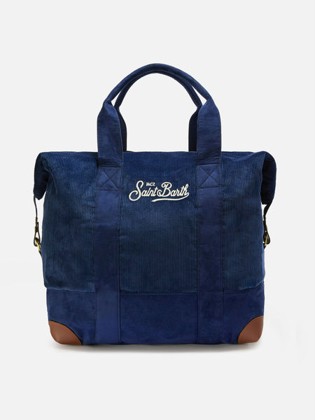 Travel Bag Corduroy Duffel in blue corduroy velvet and suede – MC2