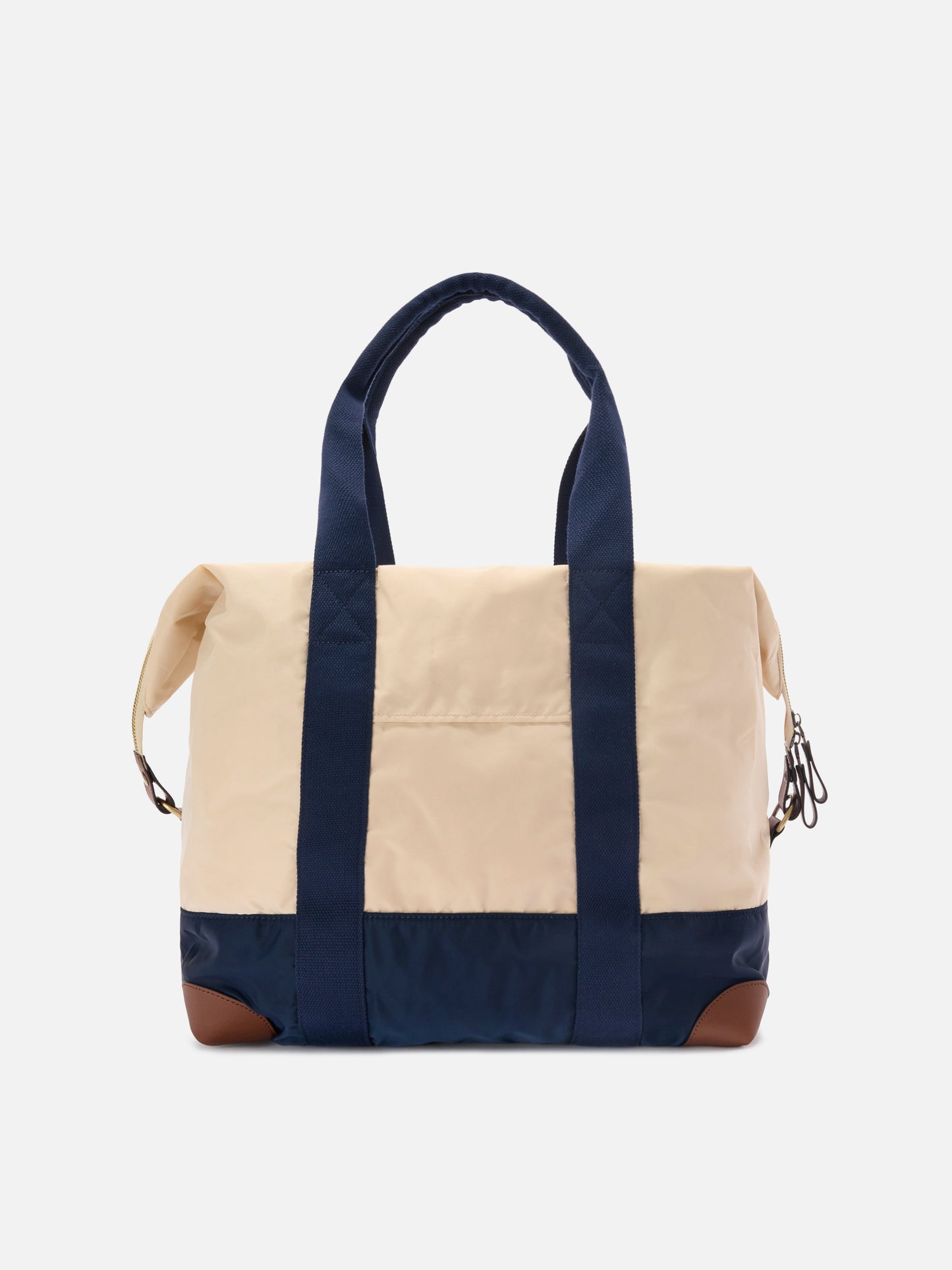 Travel Bag cream and blue nylon weekender with embroidered logo