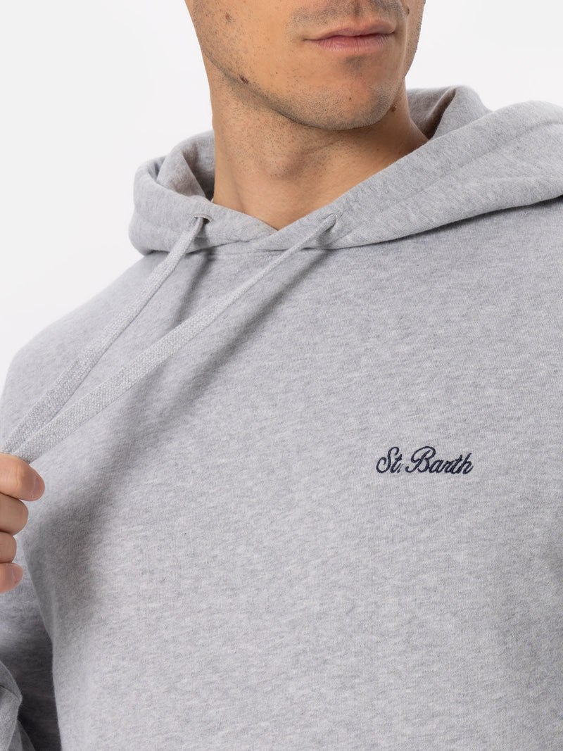 Man mélange grey sweatshirt Tribeca with St. Barth embroidery