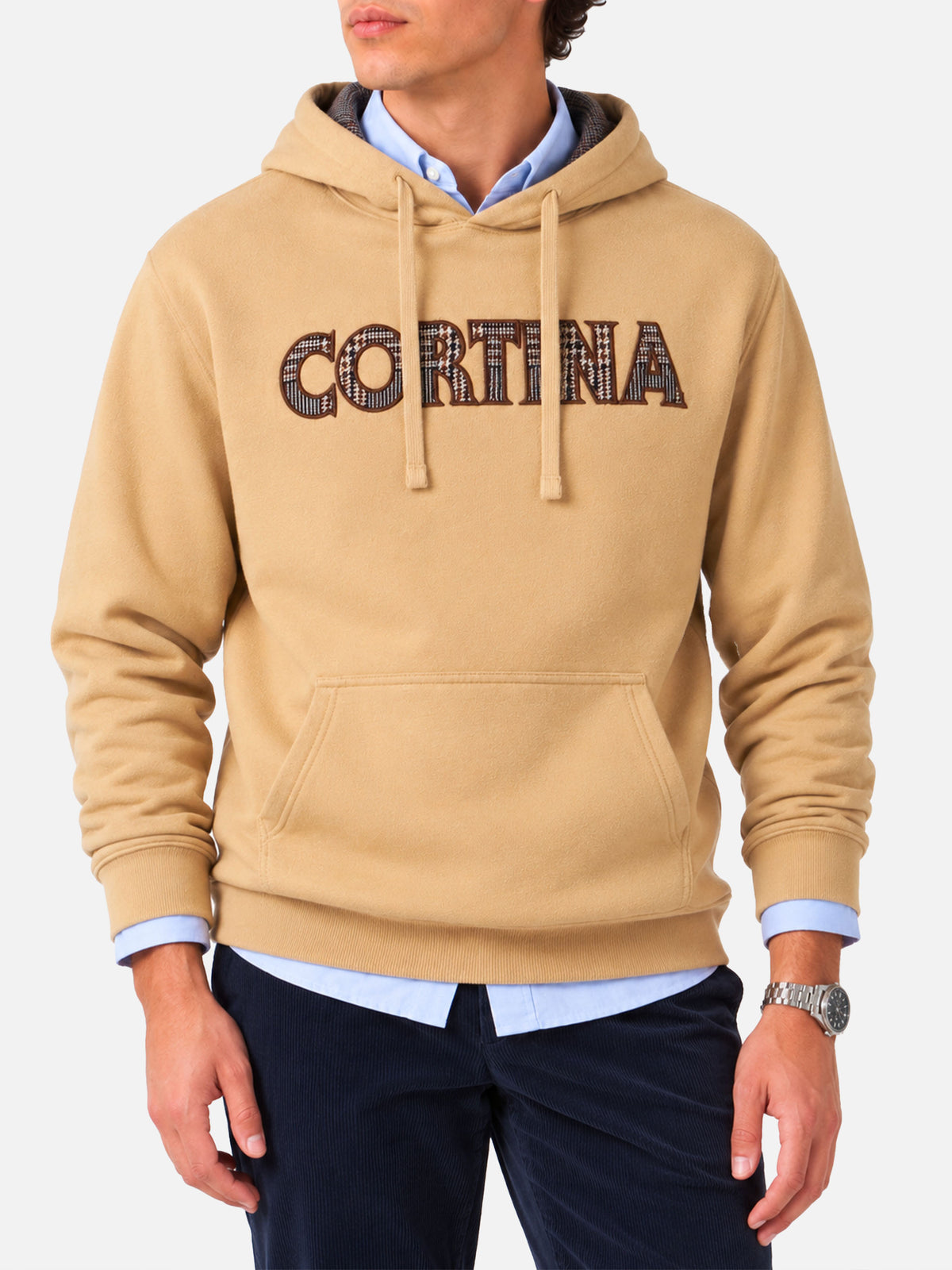 Sudadera con capucha beige Tribeca con parche Cortina 