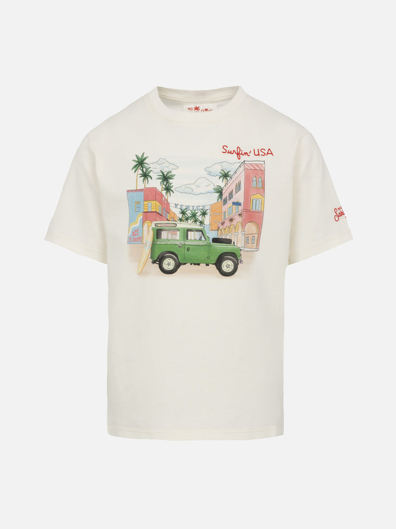 T-shirt da bambino in cotone con stampa piazzata Venice e ricamo Surfin USA