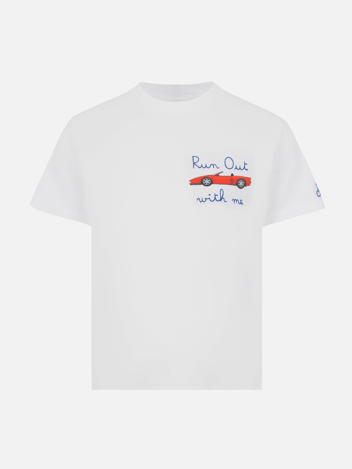 T-shirt in cotone con ricamo Run out with me