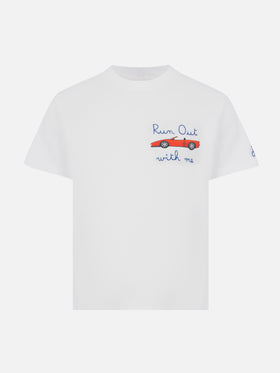T-shirt in cotone con ricamo Run out with me