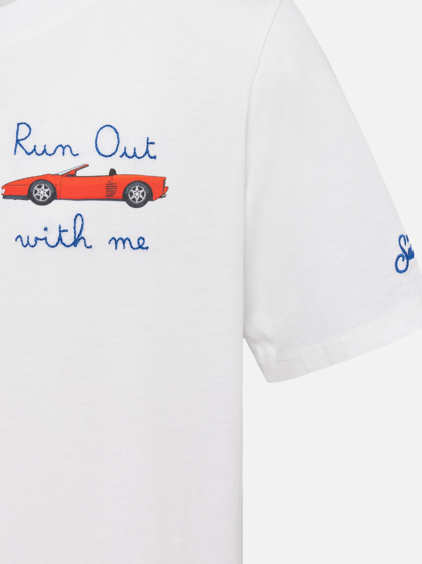 T-shirt in cotone con ricamo Run out with me