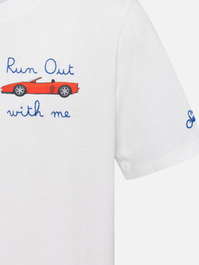 T-shirt in cotone con ricamo Run out with me