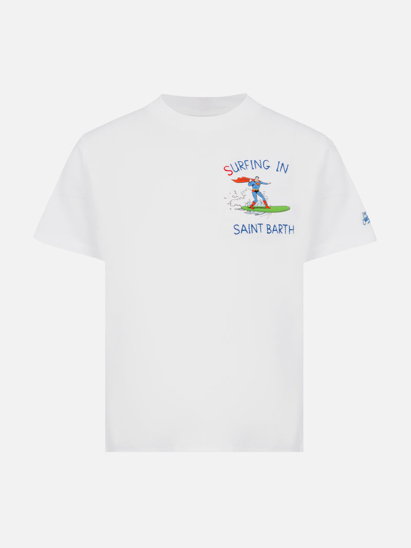 Cotton t-shirt with Surfing in St. Barth embroidery and Superman print | MARVEL SPECIAL EDITION