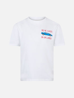 T-shirt in cotone con ricamo Me ne vado In un lambo