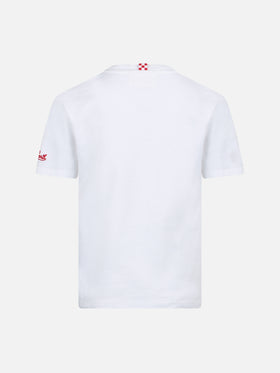 T-shirt in cotone con ricamo Me ne vado In un lambo