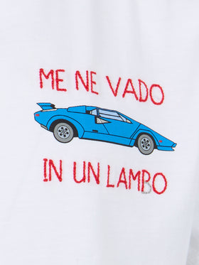 T-shirt in cotone con ricamo Me ne vado In un lambo