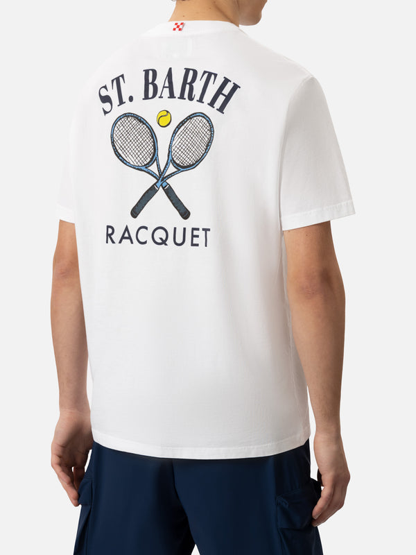 Organic cotton T-shirt with Saint Barth tennis racquet print