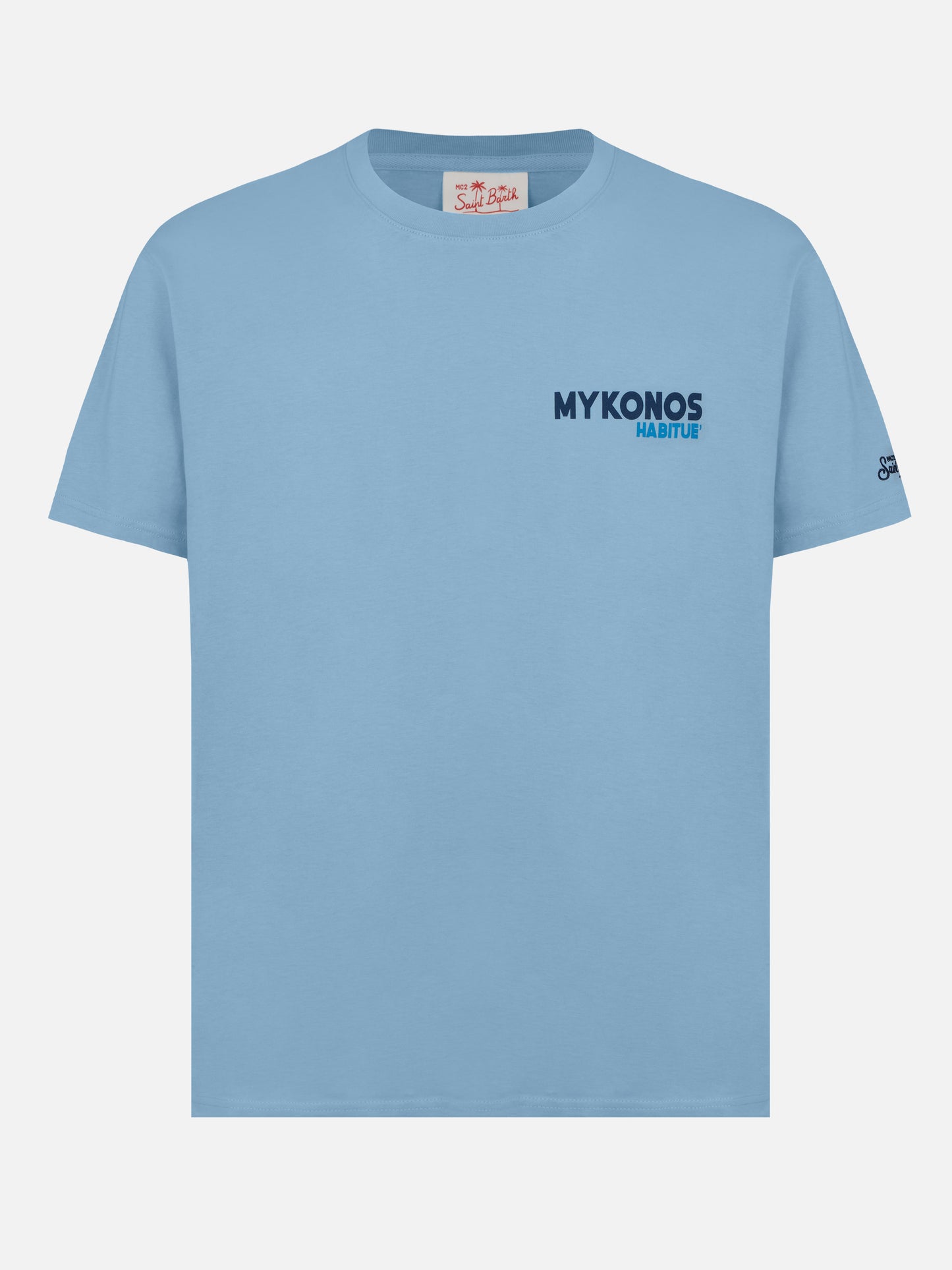 Baumwoll-T-Shirt mit Mykonos-Postkartendruck