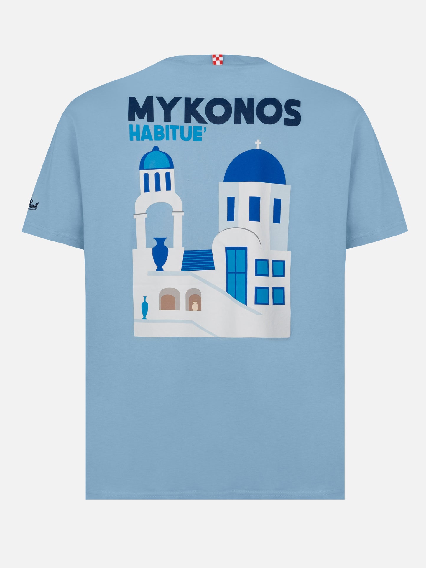 Baumwoll-T-Shirt mit Mykonos-Postkartendruck