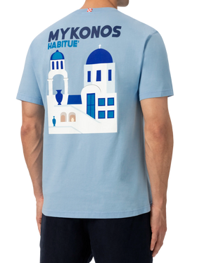 Baumwoll-T-Shirt mit Mykonos-Postkartendruck