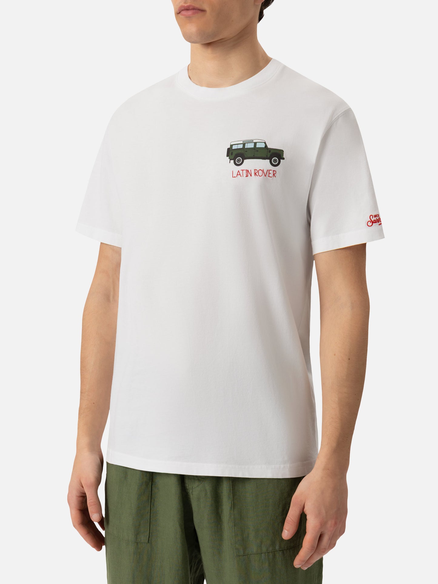 Baumwoll-T-Shirt mit Latin Rover-Stickerei