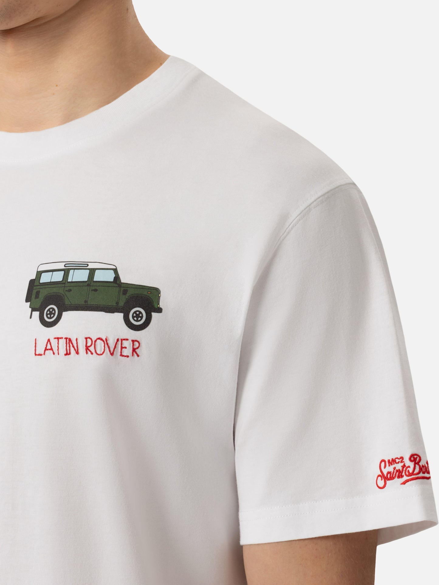 Baumwoll-T-Shirt mit Latin Rover-Stickerei
